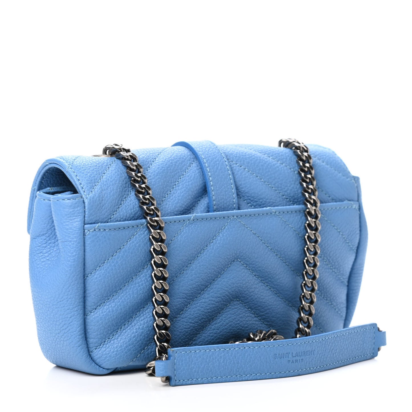 Grained Calfskin Matelasse Monogram Classic Baby Chain Bag Blue
