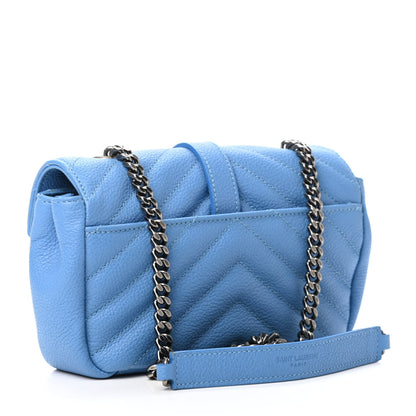 Saint Laurent Grained Calfskin Matelasse Monogram Classic Baby Chain Bag Blue 2 of 4