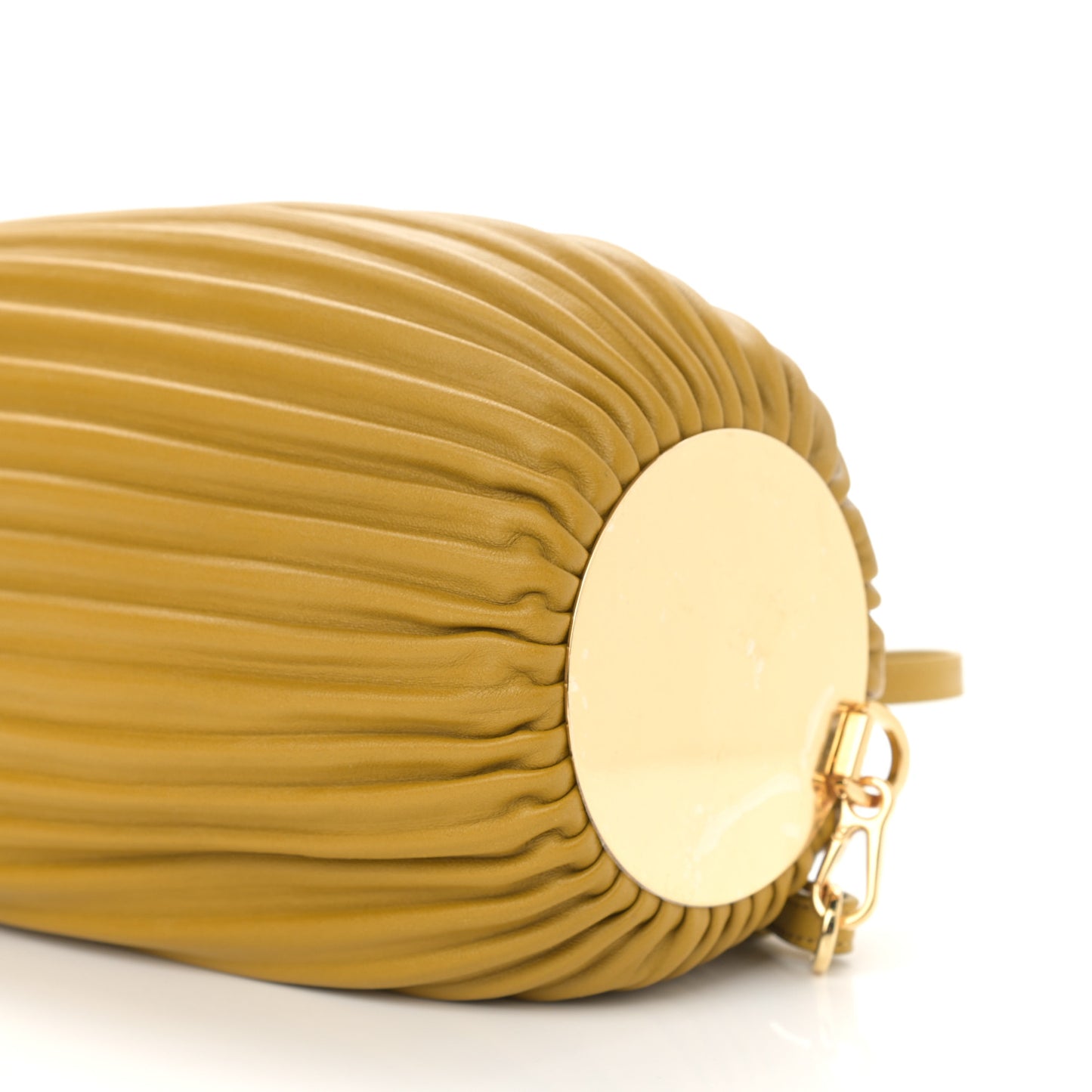 Lambskin Pleated Bracelet Pouch Shoulder Bag Ochre