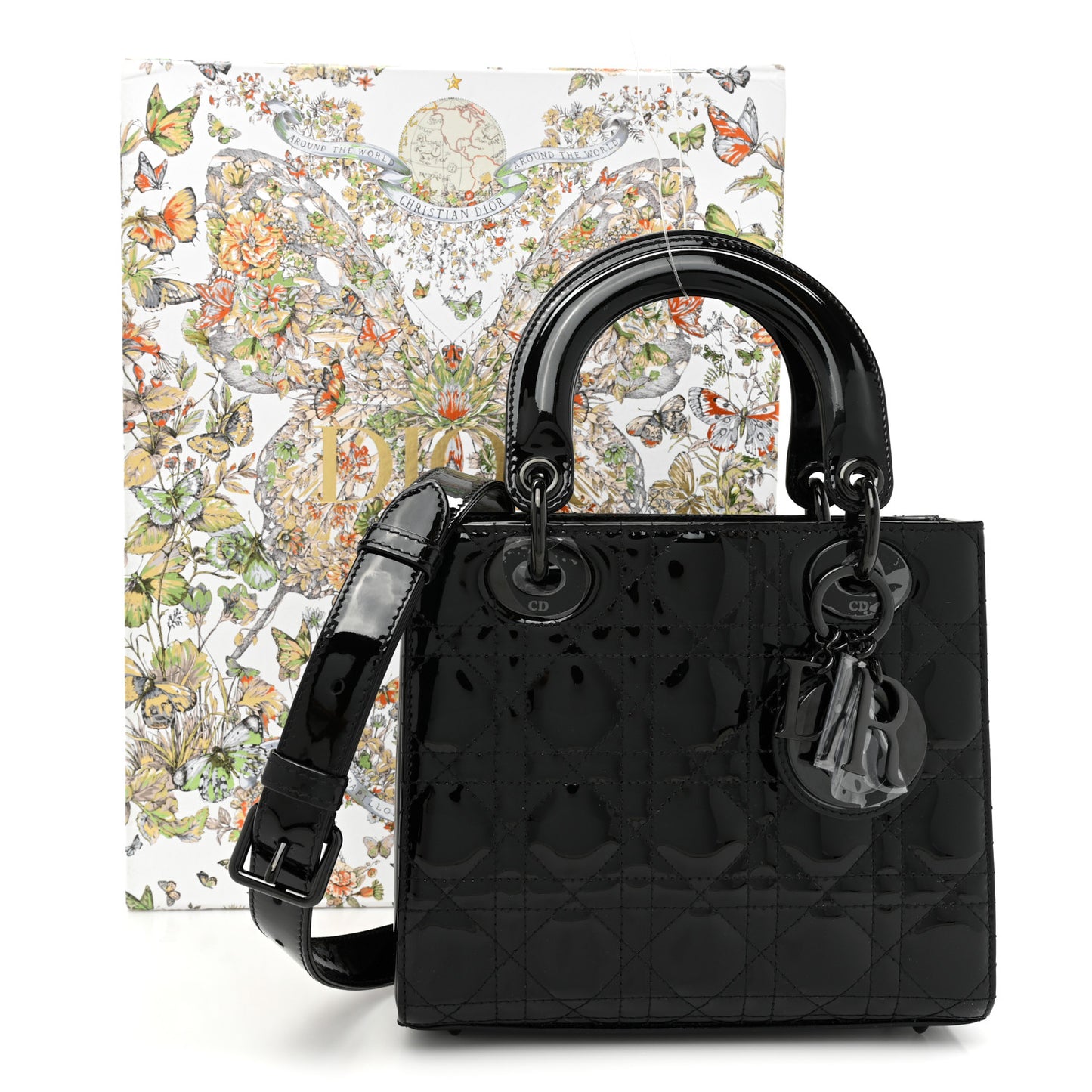 Ultraglossy Patent Cannage Small Lady Dior Black