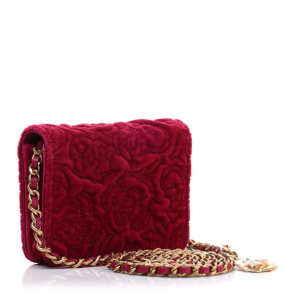 Chanel Velvet Quilted Camellia Velvet Flap Coin Purse With Chain Fuchsia 2 of 14