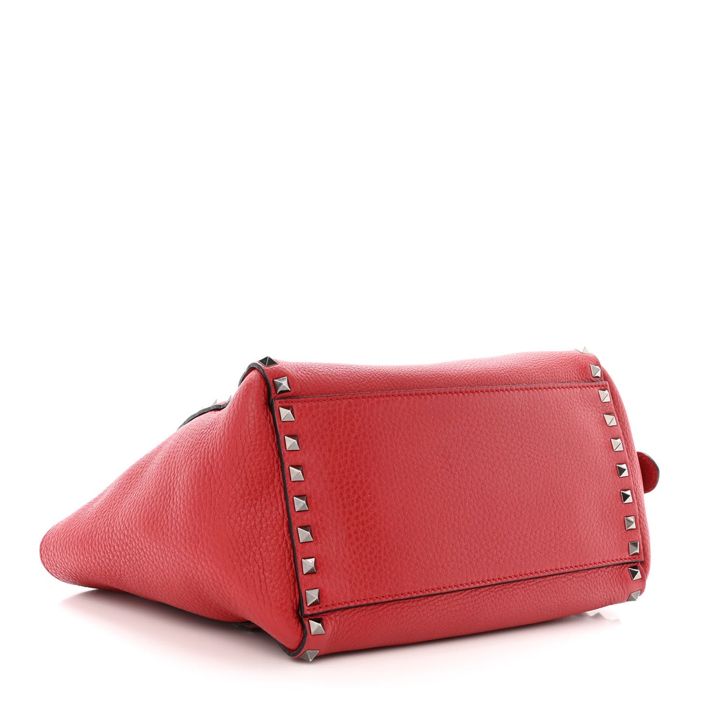 Pebbled Calfskin Small Rockstud Double Handle Tote Red