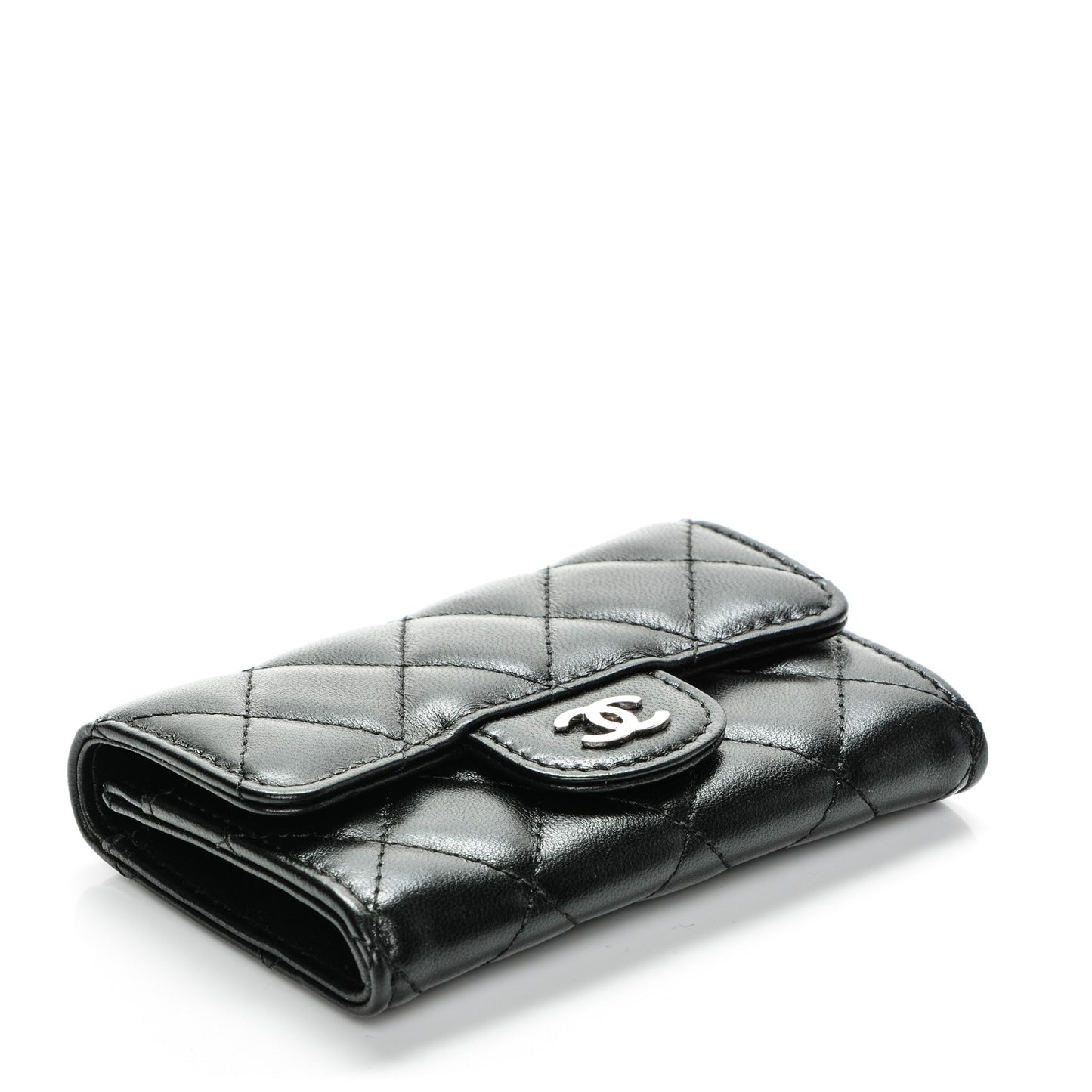 Lambskin Quilted Flap Card Holder Black