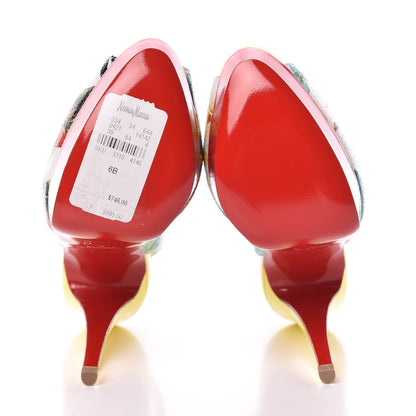 Christian Louboutin Crackled Calfskin Patent Hawaii Print Lady Peep Sling 150 Pumps 36 Version White 5 of 10