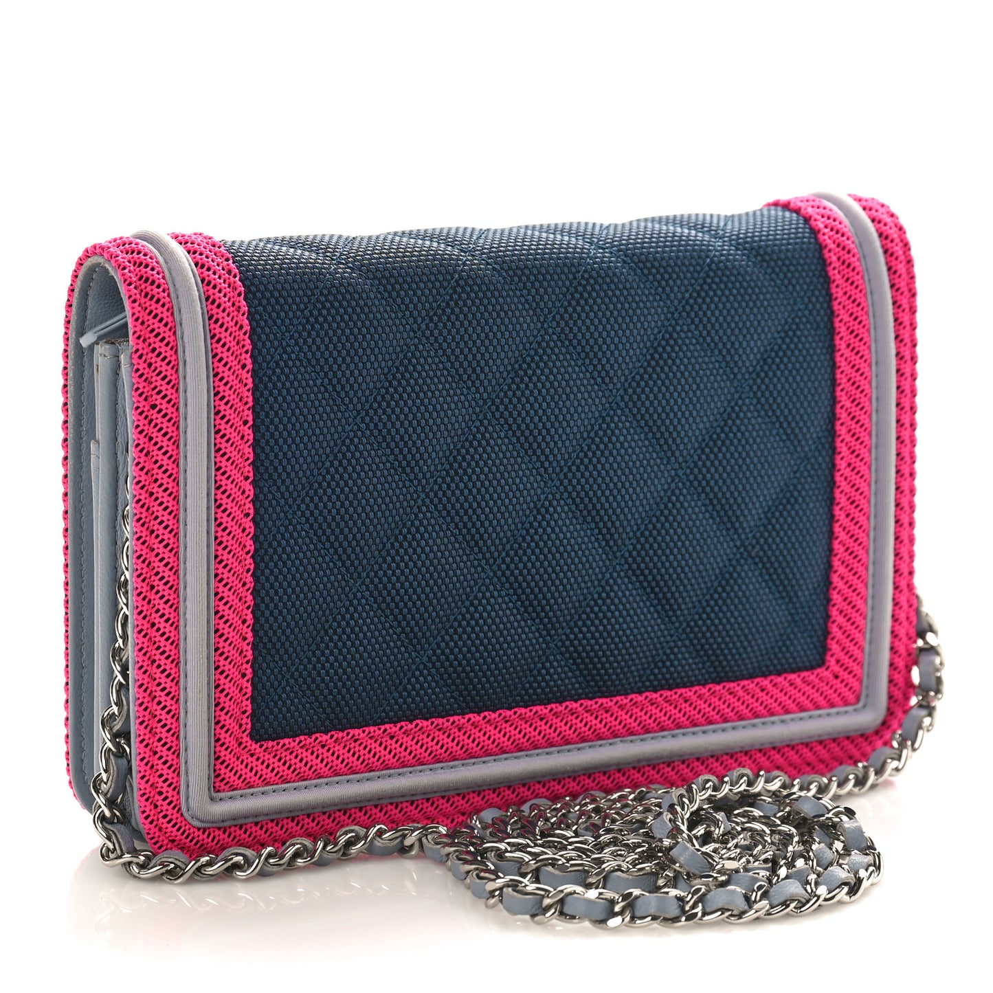 Canvas Quilted Fluo Boy Wallet On Chain WOC Dark Navy Fuchsia Grey