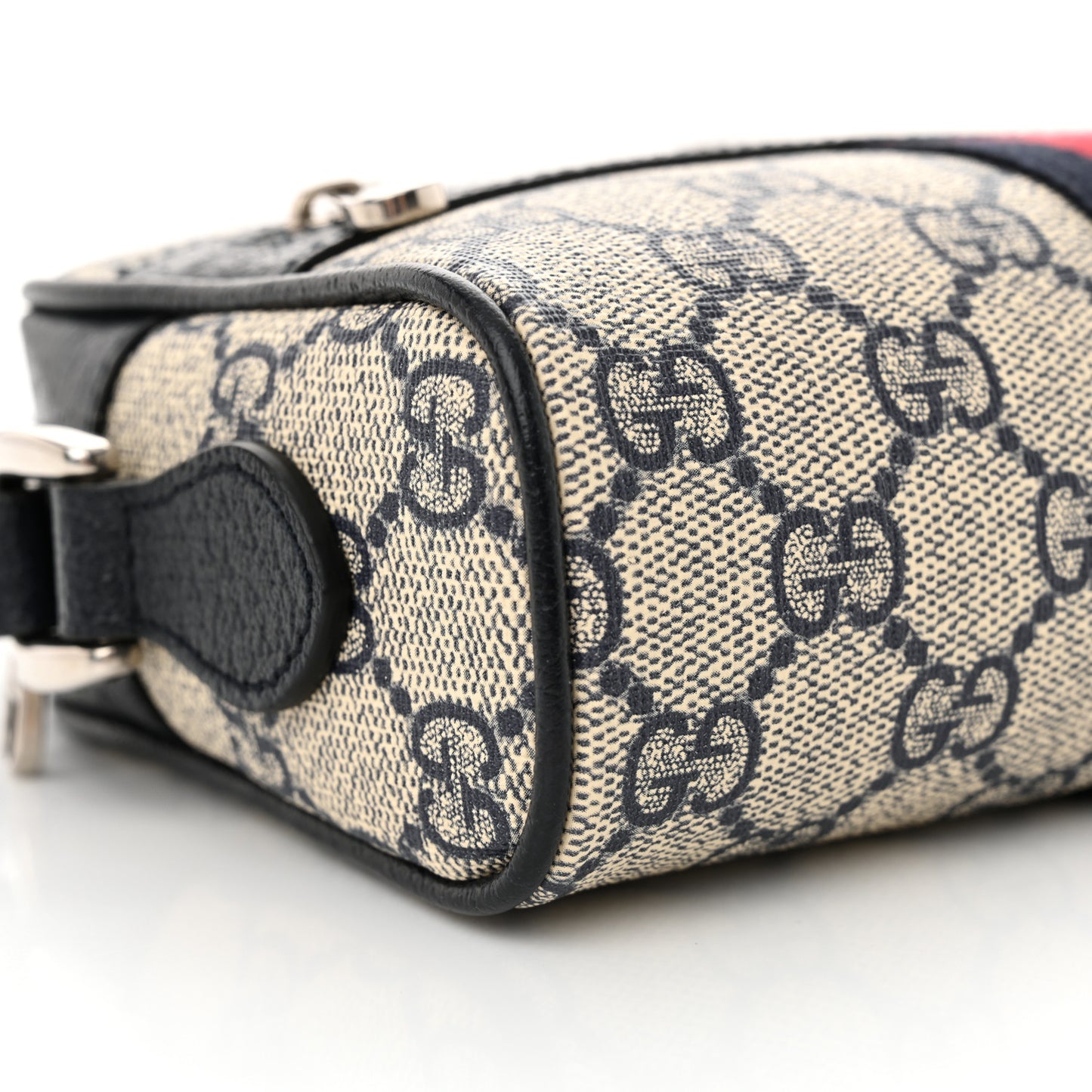 GG Supreme Monogram Textured Dollar Calfskin Web Mini Ophidia Shoulder Bag Beige Blue
