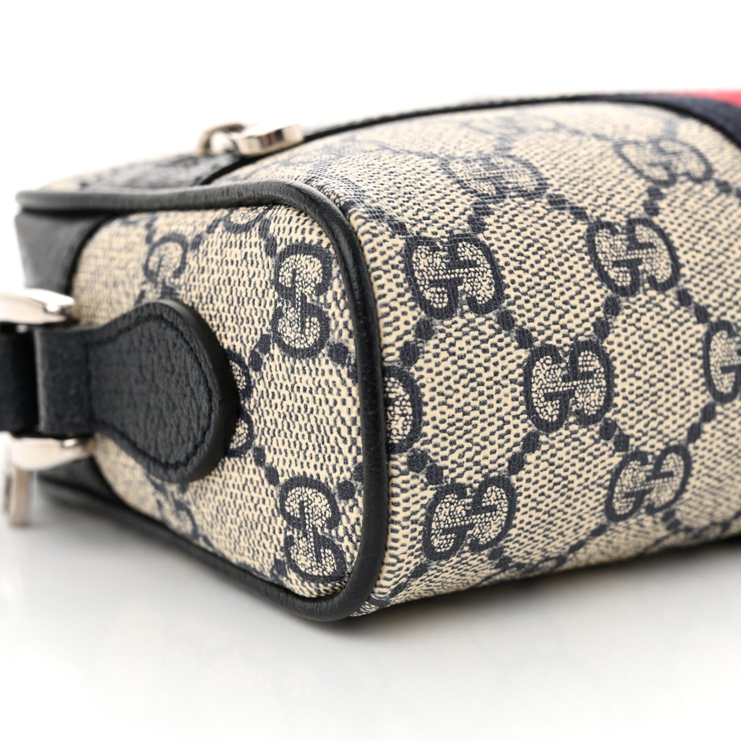 Gucci GG Supreme Monogram Textured Dollar Calfskin Web Mini Ophidia Shoulder Bag Beige Blue 9 of 12