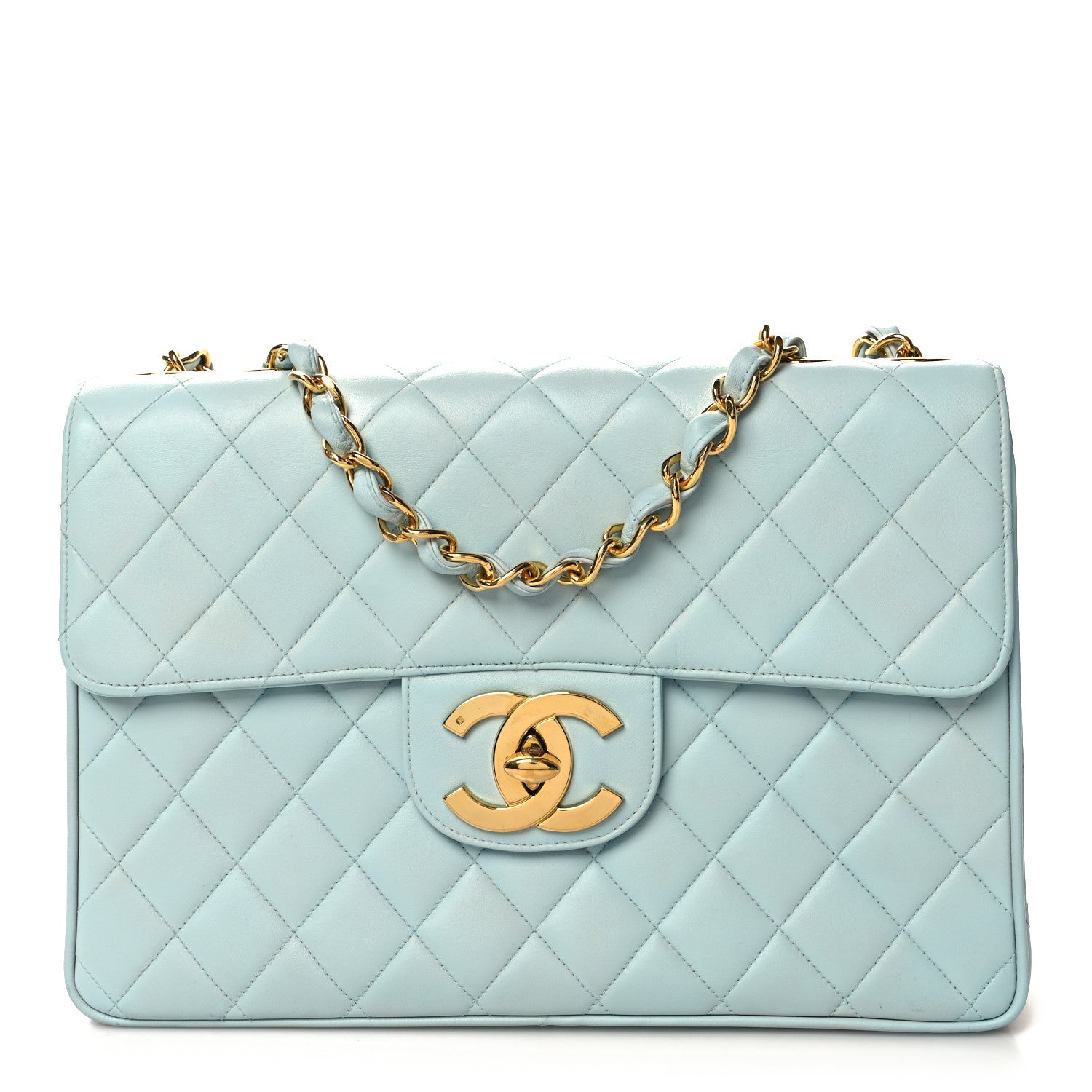Chanel Lambskin Quilted Jumbo Single Flap Light Blue 1 of 10