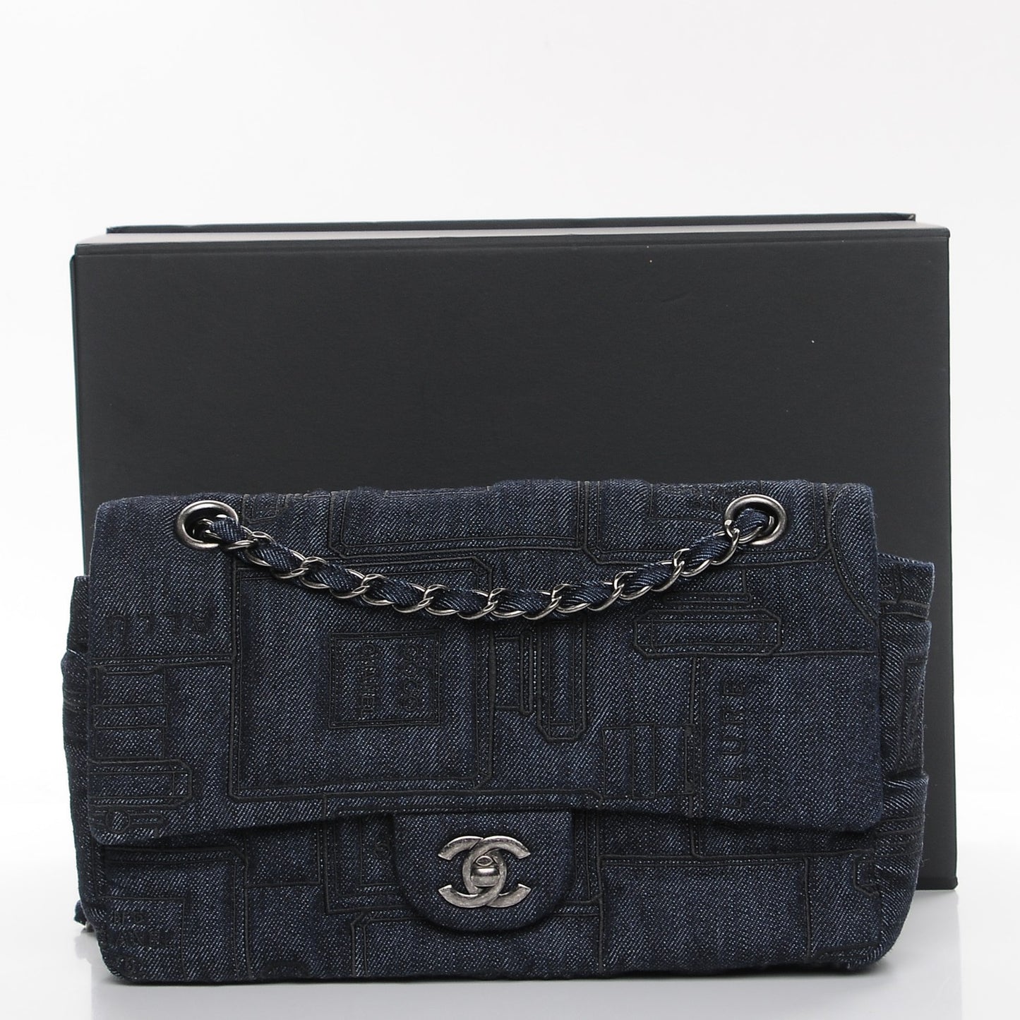 Denim Embroidered Medium Perfume Bottle Flap Blue