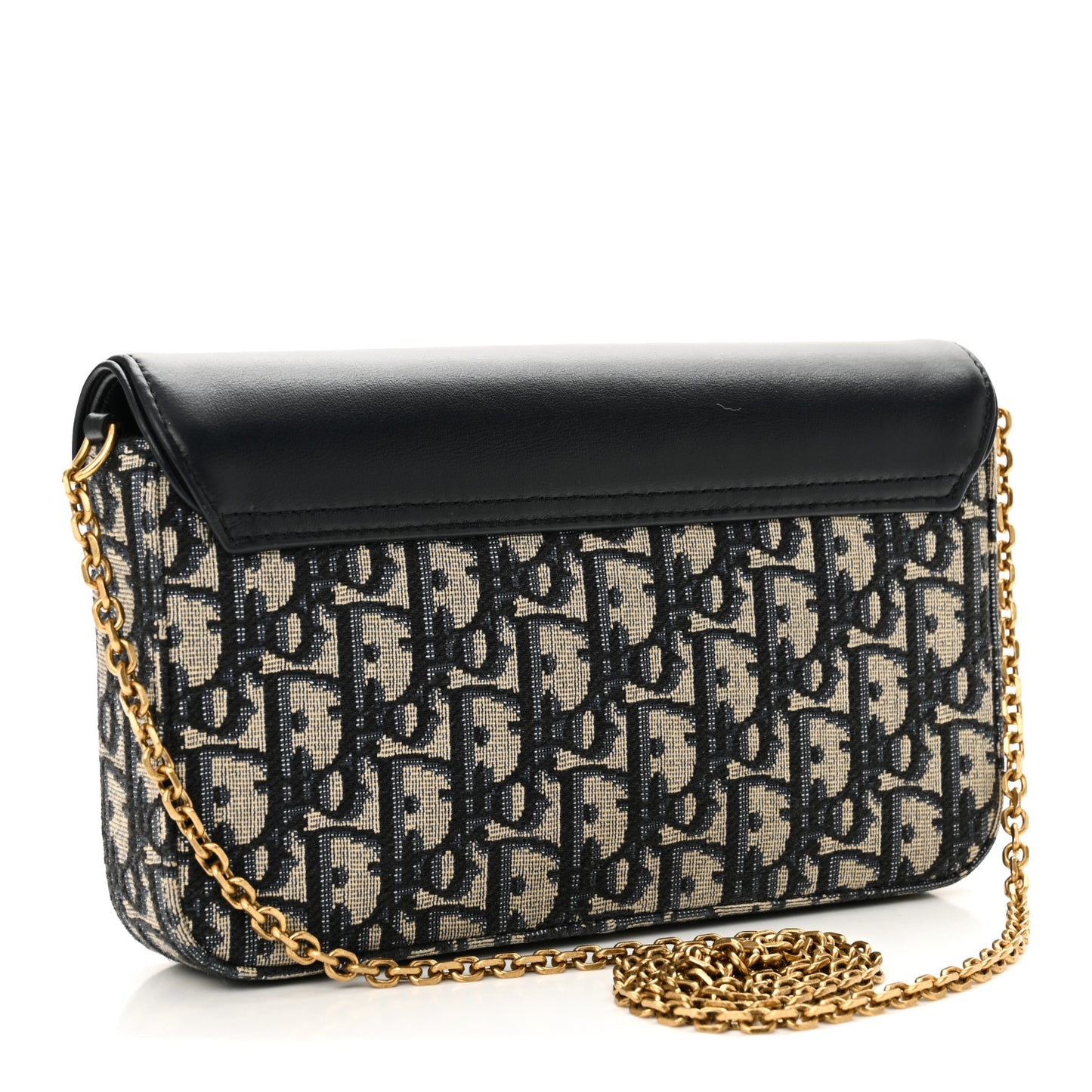 Oblique Smooth Calfskin Medium Saddle Pouch With Chain Blue