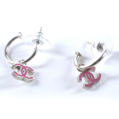 Chanel Enamel CC Hoop Earrings Pink Silver 1 of 4