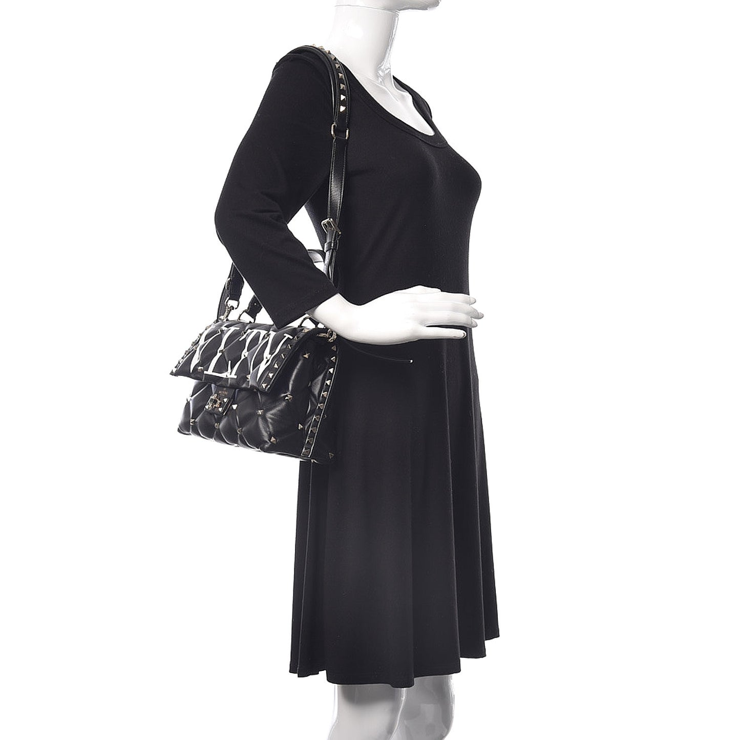 Lambskin VLTN Print Candystud Top Handle Bag Black