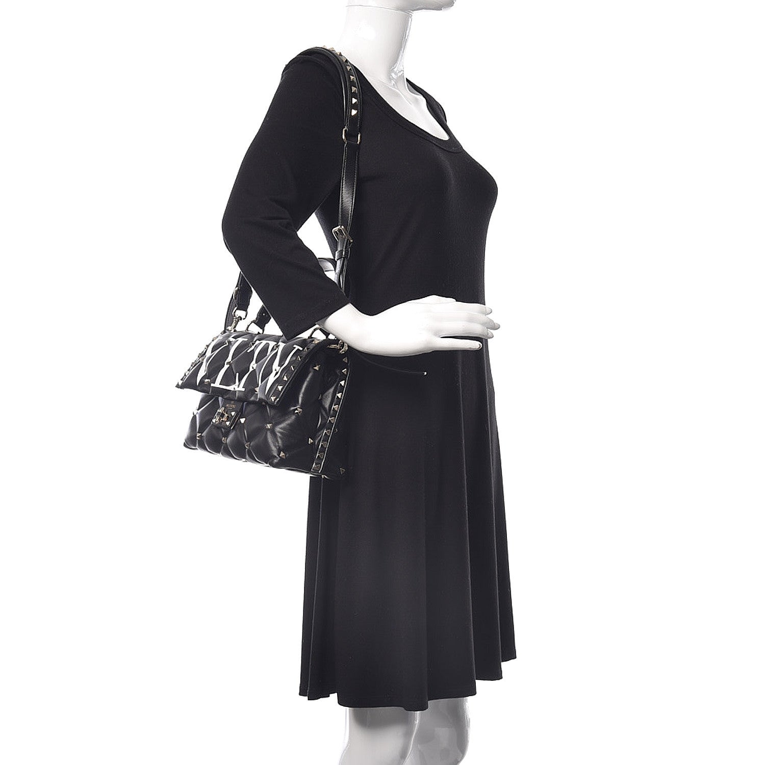 Valentino Garavani Lambskin VLTN Print Candystud Top Handle Bag Black 2 of 13