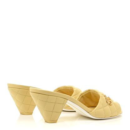 Chanel Lambskin Quilted Textured CC Mules 36 Yellow 5 of 13