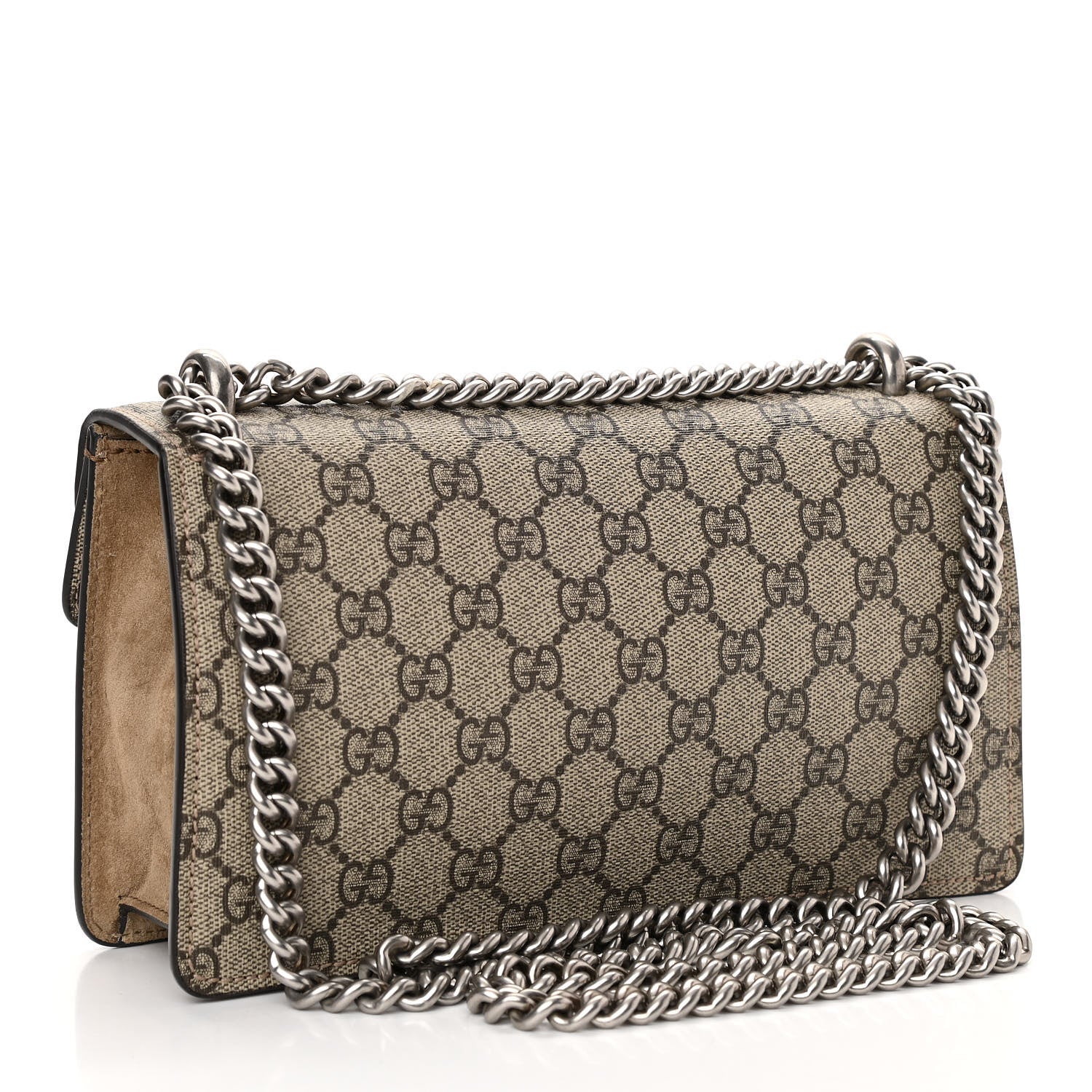 Gucci GG Supreme Monogram Suede Crystal Small Dionysus Shoulder Bag Beige Ebony Taupe 3 of 10