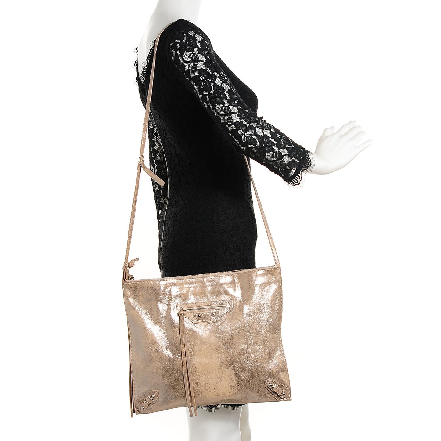 Metallic Calfskin Milkyway Ligne Papier Messenger Beige