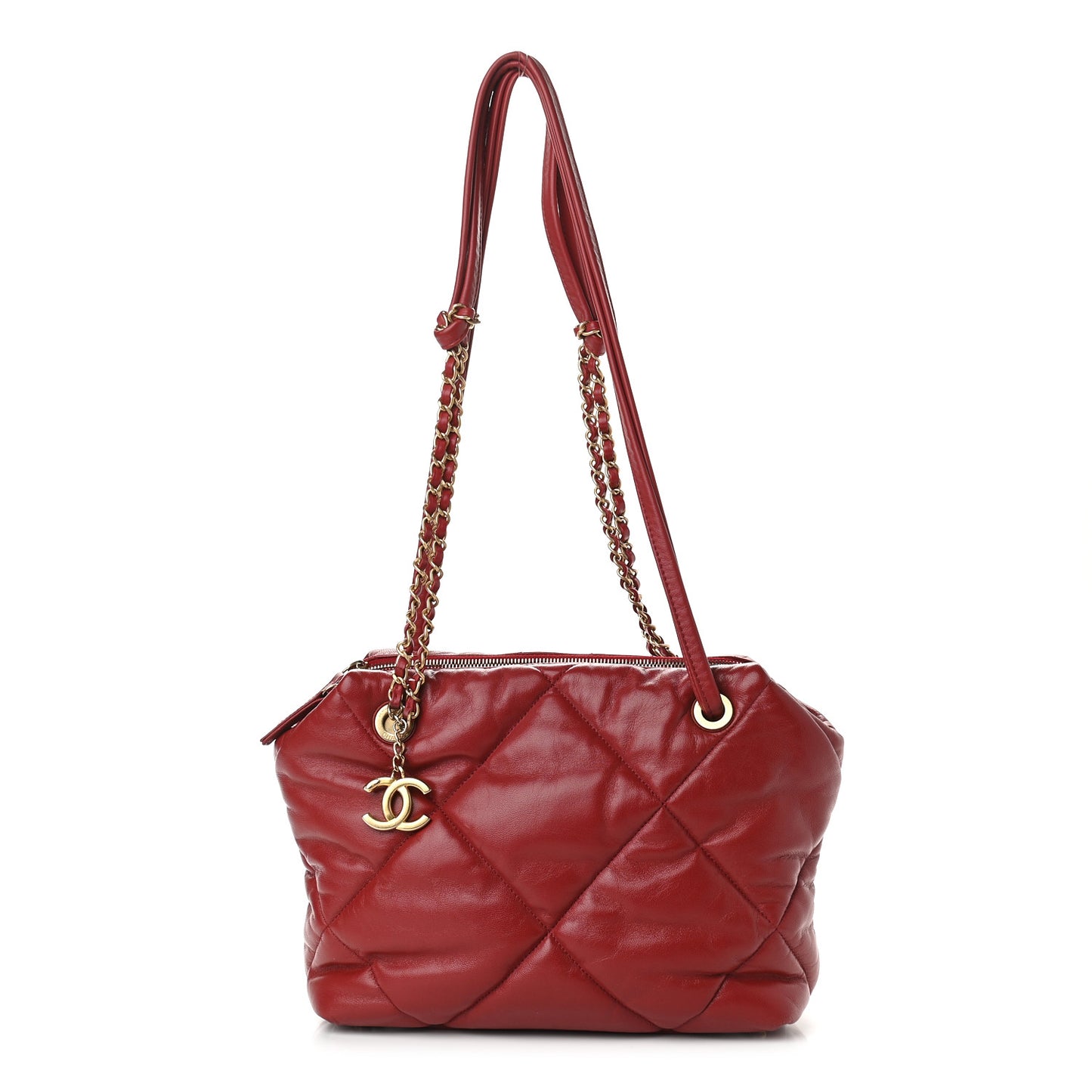 Lambskin Quilted Large Bowling Bag Red