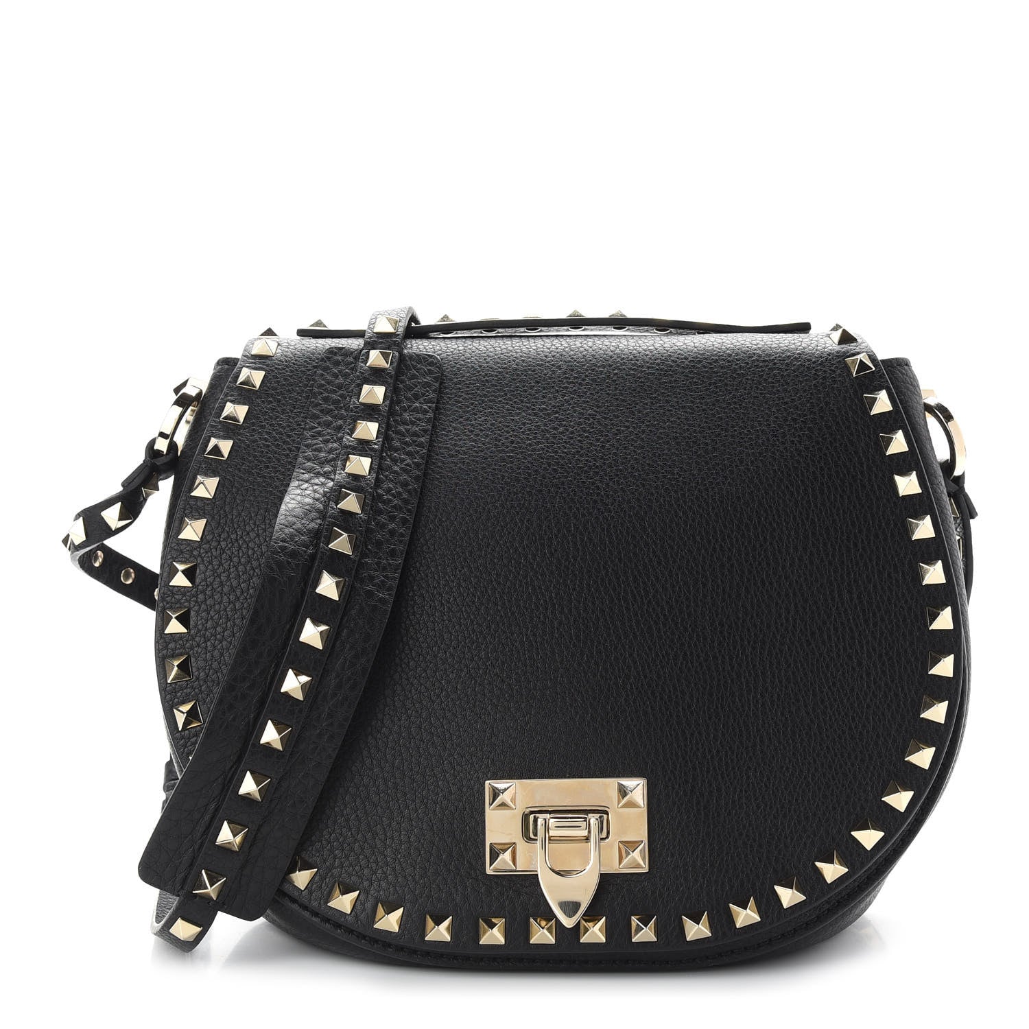 Valentino Garavani Grained Calfskin Rockstud Saddle Bag Black 1 of 8
