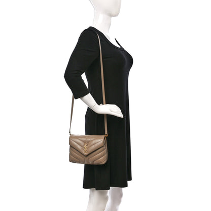 Saint Laurent Calfskin Y Quilted Monogram Toy Loulou Crossbody Bag Dark Beige 2 of 10