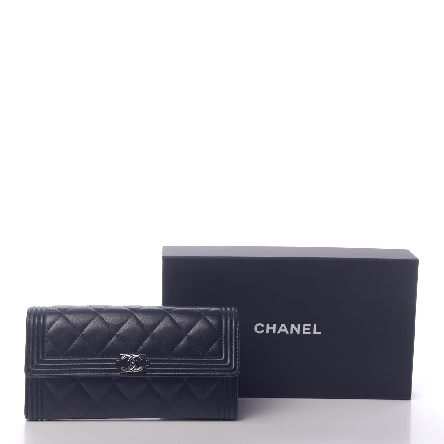 Lambskin Quilted Boy Flap Wallet Blue