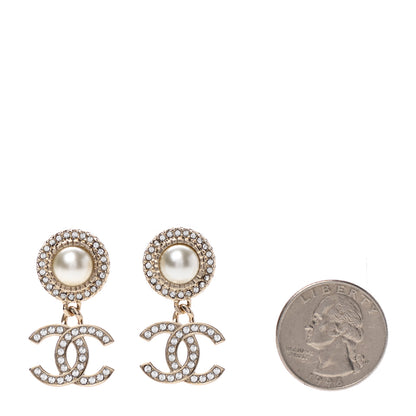 Chanel Crystal Pearl Bow-tiful CC Drop Earrings Gold 2 of 5