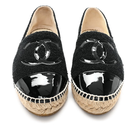 Chanel Tweed Lambskin Patent CC Espadrilles 37 Black 3 of 11
