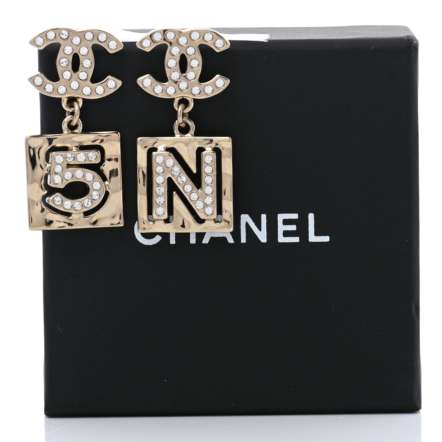 Crystal CC No 5 Drop Earrings Gold