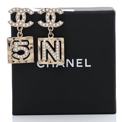 Chanel Crystal CC No 5 Drop Earrings Gold 5 of 5