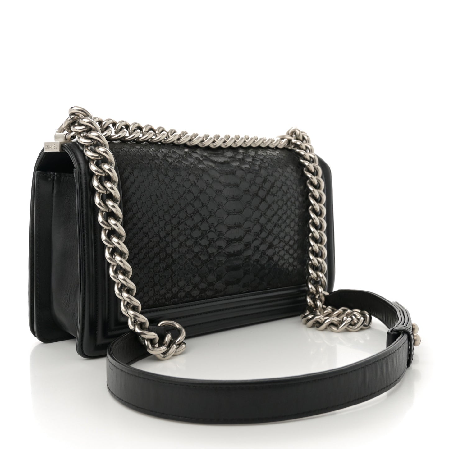 Snakeskin Medium Boy Flap Black