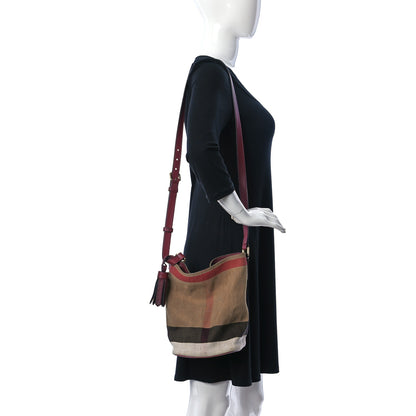 Burberry Canvas Mega Check Medium Ashby Hobo Burgundy Red 2 of 10