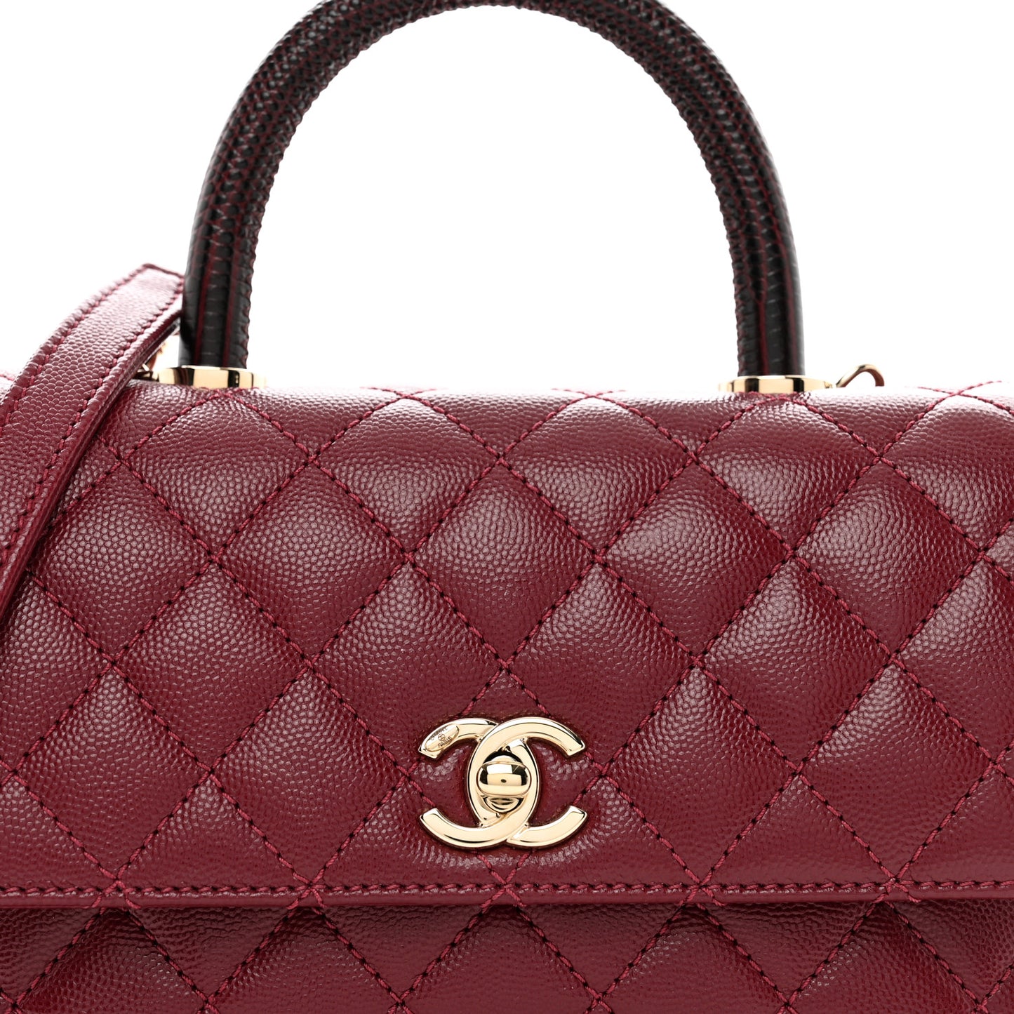 Caviar Lizard Embossed Quilted Mini Coco Handle Flap Burgundy