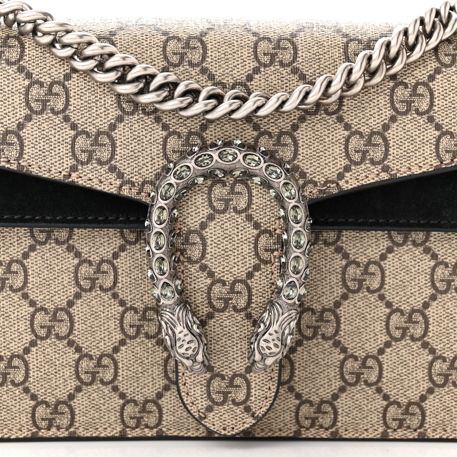 Gucci GG Supreme Monogram Suede Crystal Small Dionysus Shoulder Bag Beige Ebony Black 8 of 10
