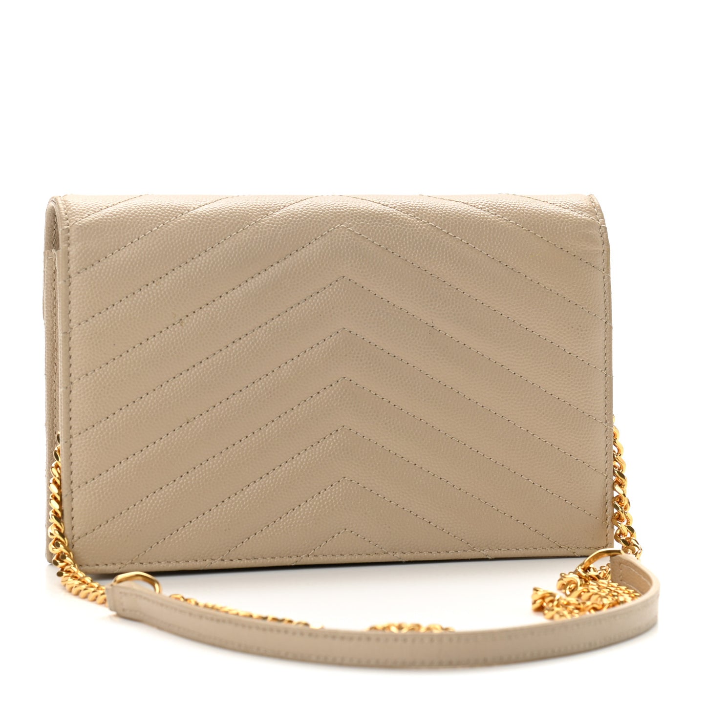 Grain De Poudre Matelasse Chevron Monogram Envelope Chain Wallet Dark Beige