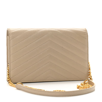 Saint Laurent Grain De Poudre Matelasse Chevron Monogram Envelope Chain Wallet Dark Beige 2 of 11