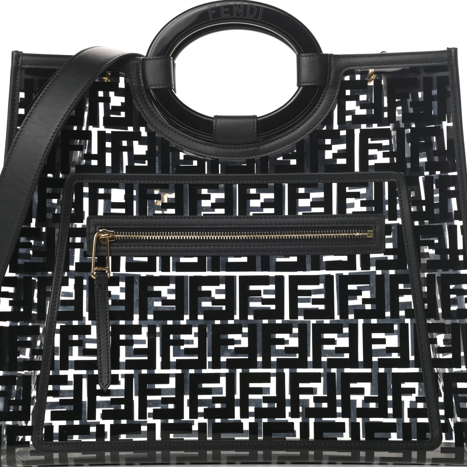 Fendi TPU FF Vitello Century Plexiglass Medium Runaway Shopper Tote Black 7 of 12