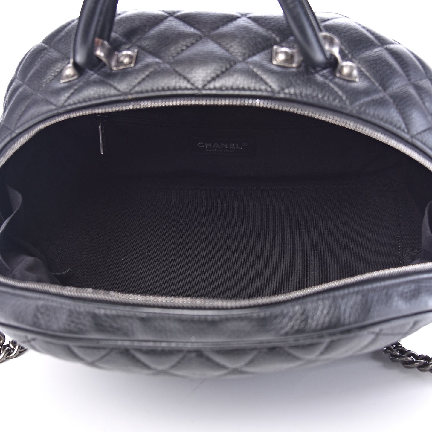 Calfskin Quilted Medium Airlines Round Trip Bowling Bag Black