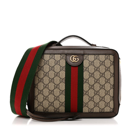 Gucci GG Supreme Monogram Web Small Ophidia Top Handle Shoulder Bag Brown 1 of 11