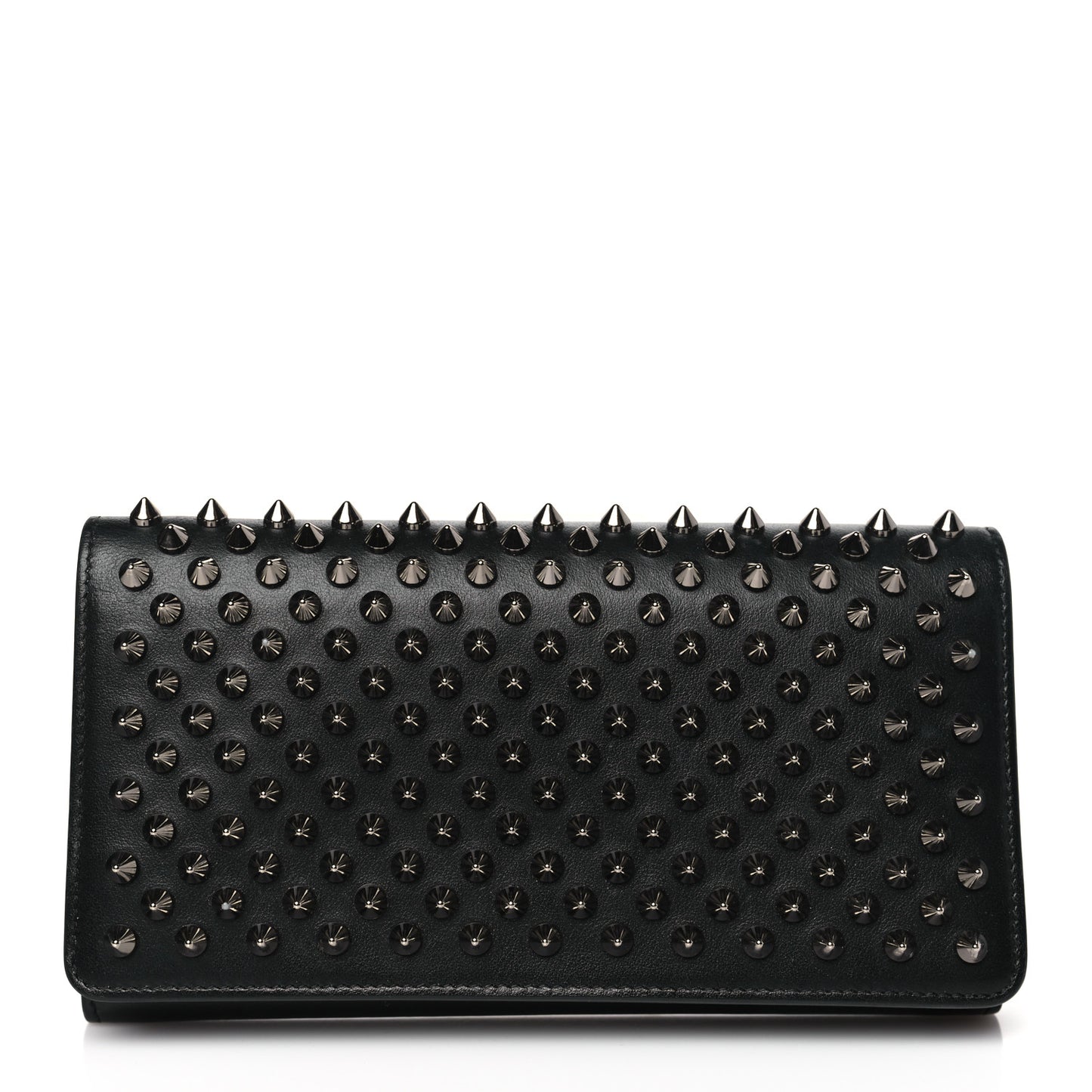 Calfskin Macaron Spiked Flap Wallet Black