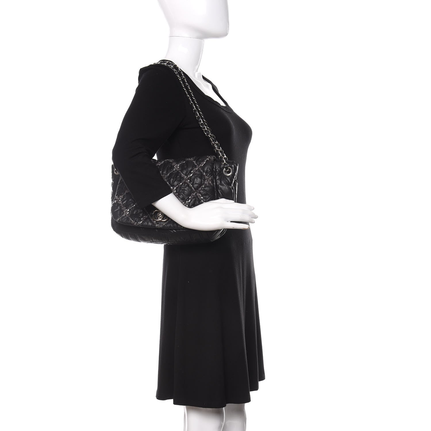 Chanel Nylon Quilted Tweed Stitch Bubble Flap Black 2 of 14