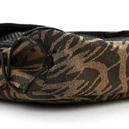 Fendi X SARAH COLEMAN Fabric Jacquard Vitello Grace FF Vertigo Woven Lanyard Large Baguette Tobacco Moro Black 9 of 11