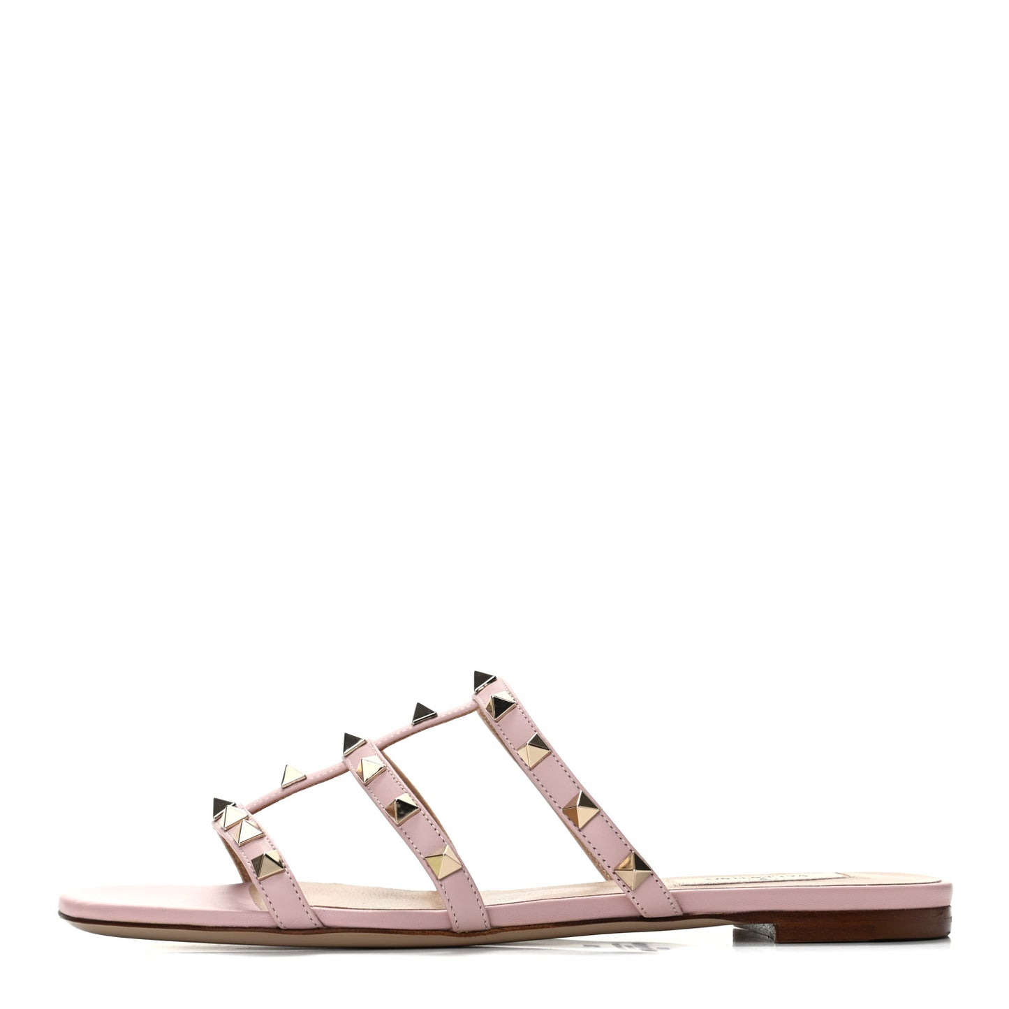 Nappa Rockstud Caged Flat Slide Sandals 38 Water Rose
