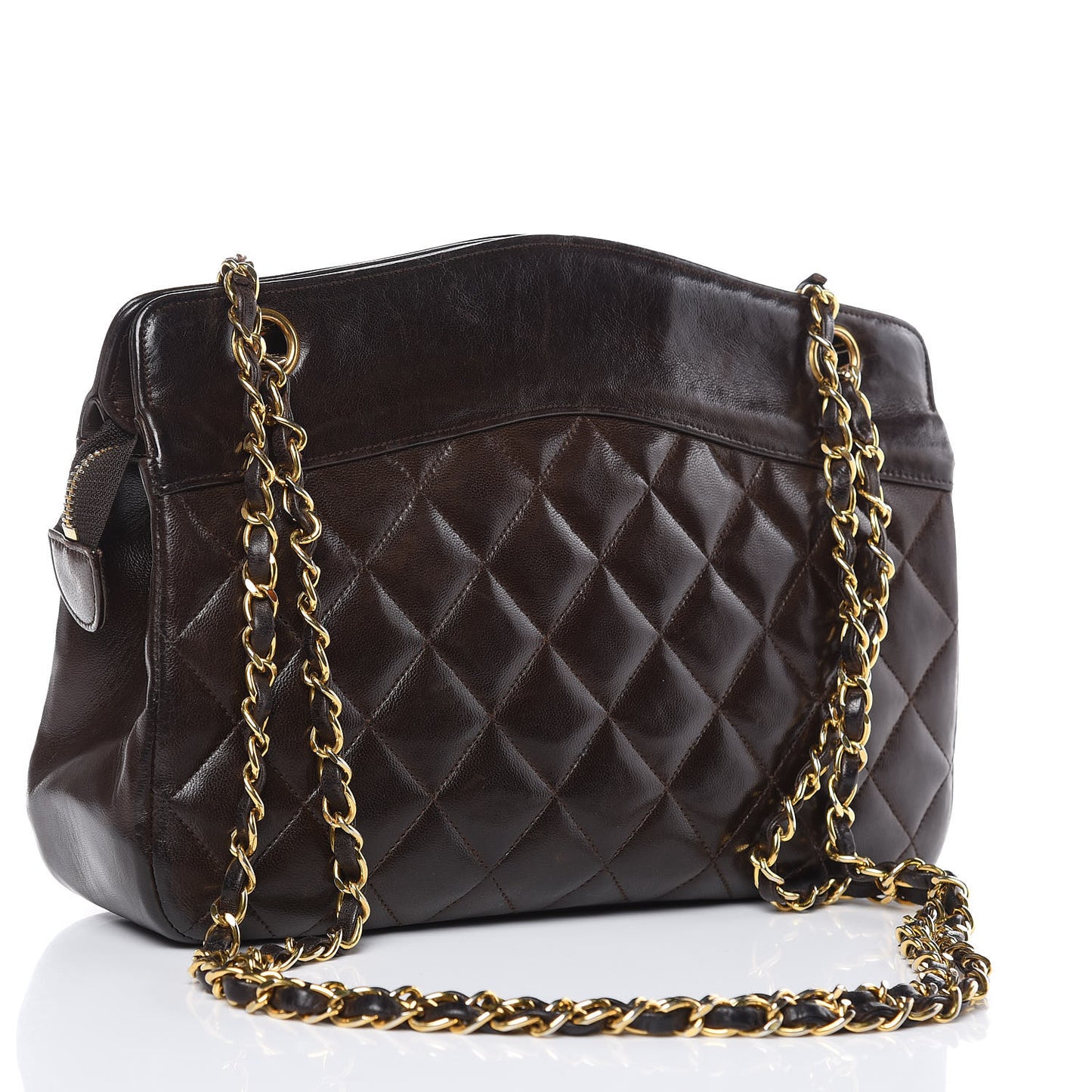Lambskin Quilted Shoulder Bag Dark Brown