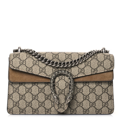 Gucci GG Supreme Monogram Suede Crystal Small Dionysus Shoulder Bag Beige Ebony Taupe 1 of 13