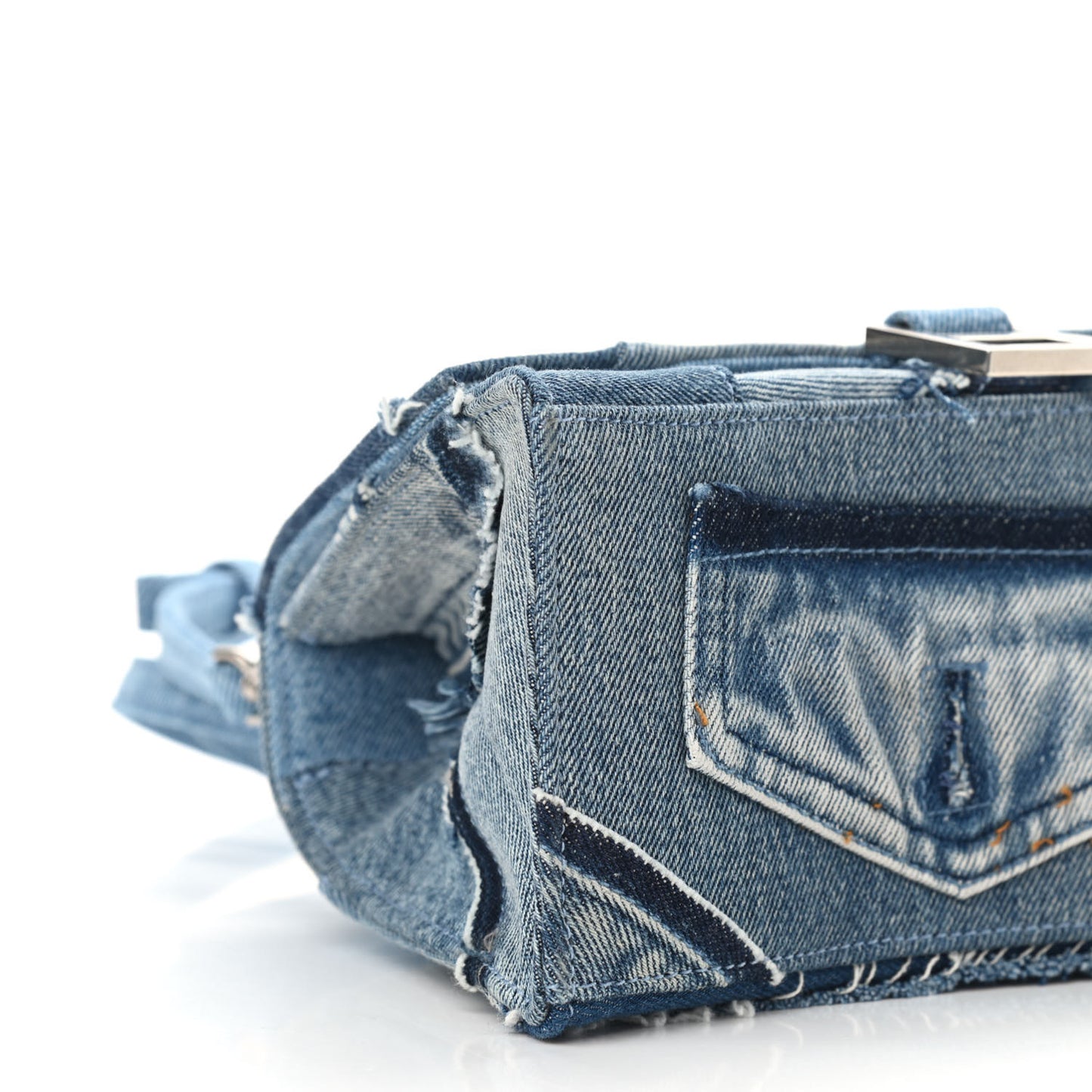 Denim Patchwork Small Hourglass Top Handle Bag Washed Blue