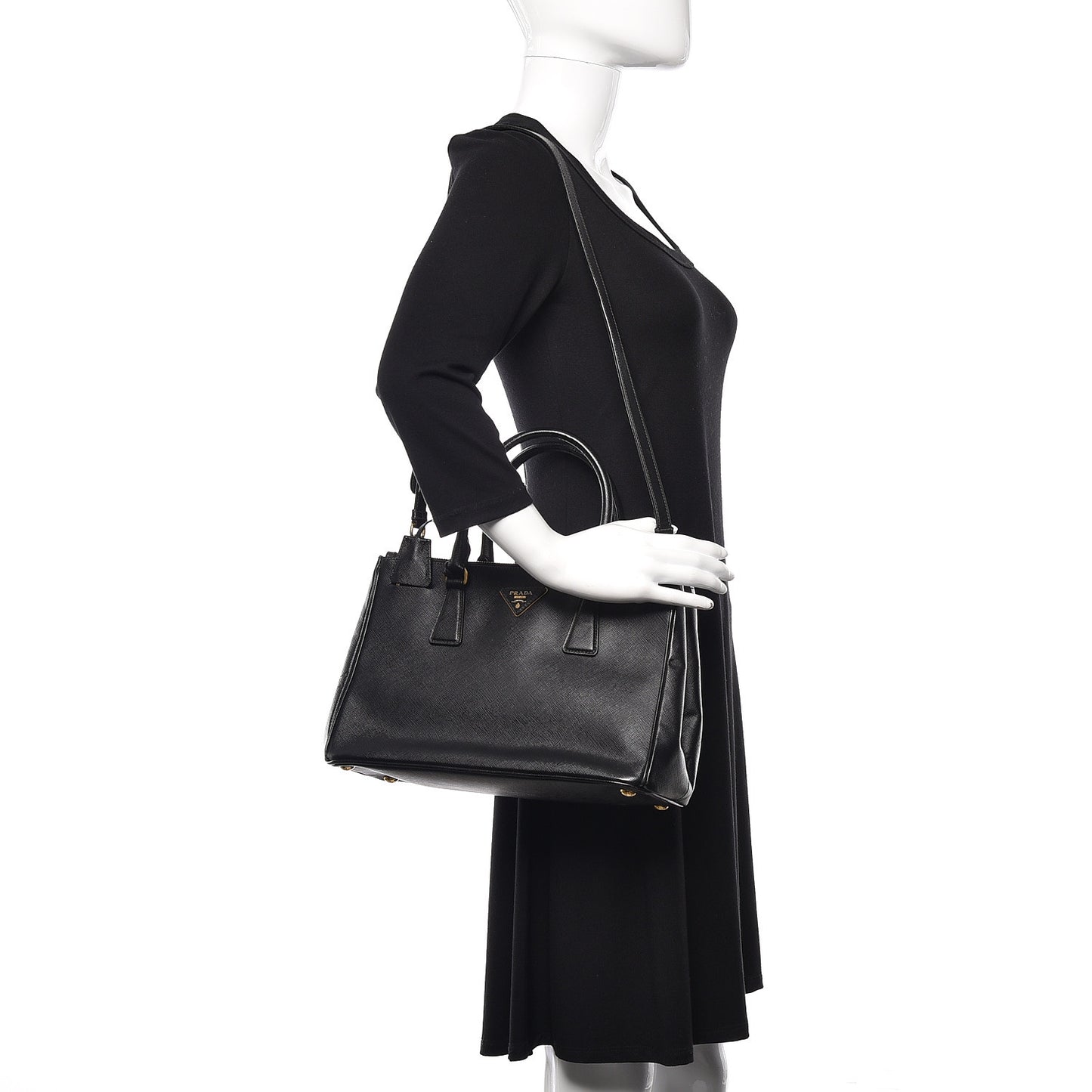 Saffiano Small Galleria Double Zip Tote Black