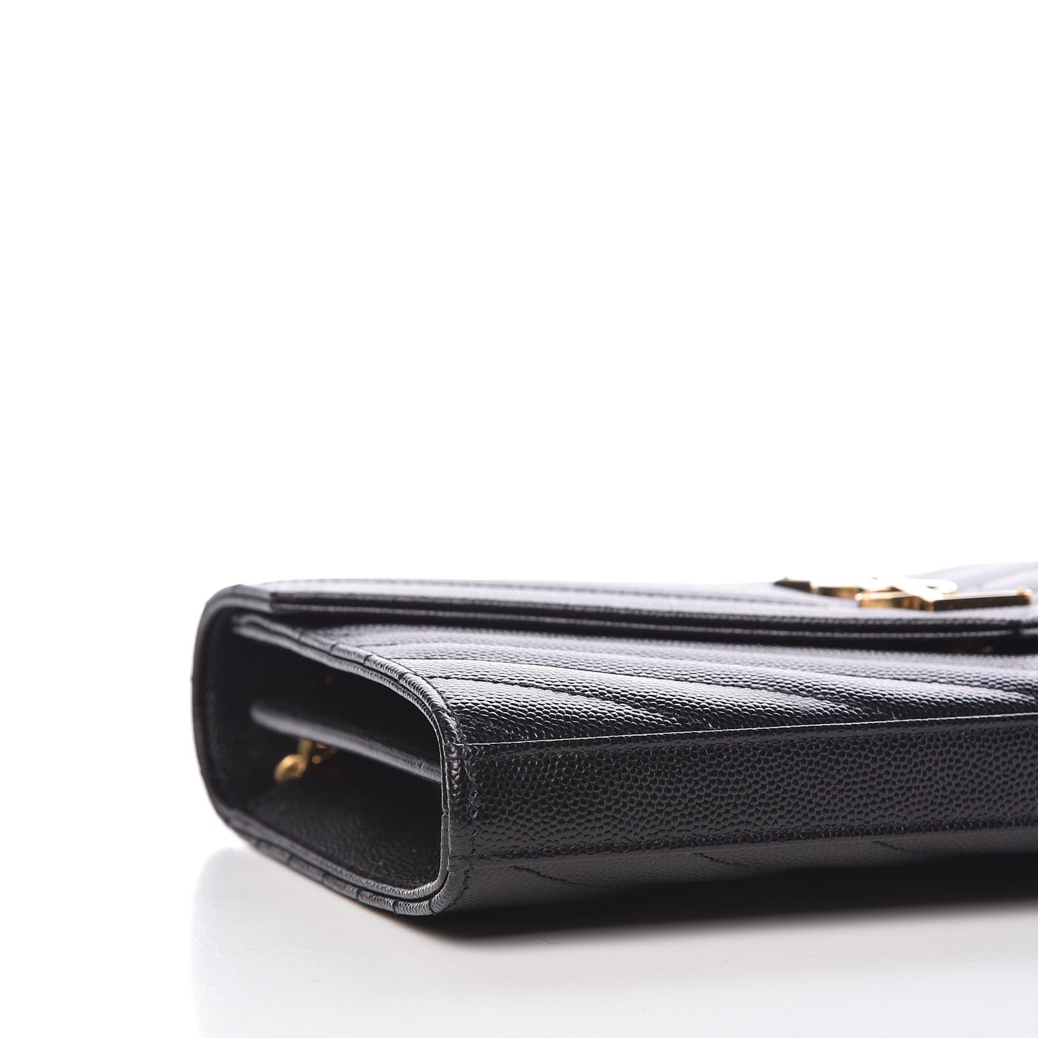 Saint Laurent Grain De Poudre Matelasse Chevron Monogram Chain Wallet Black 8 of 10