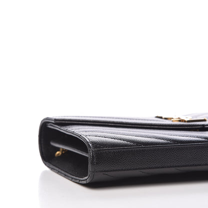 Saint Laurent Grain De Poudre Matelasse Chevron Monogram Chain Wallet Black 8 of 10