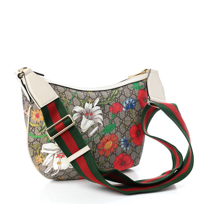 Gucci GG Supreme Monogram Flora Web Small Ophidia Half Moon Hobo White 4 of 10