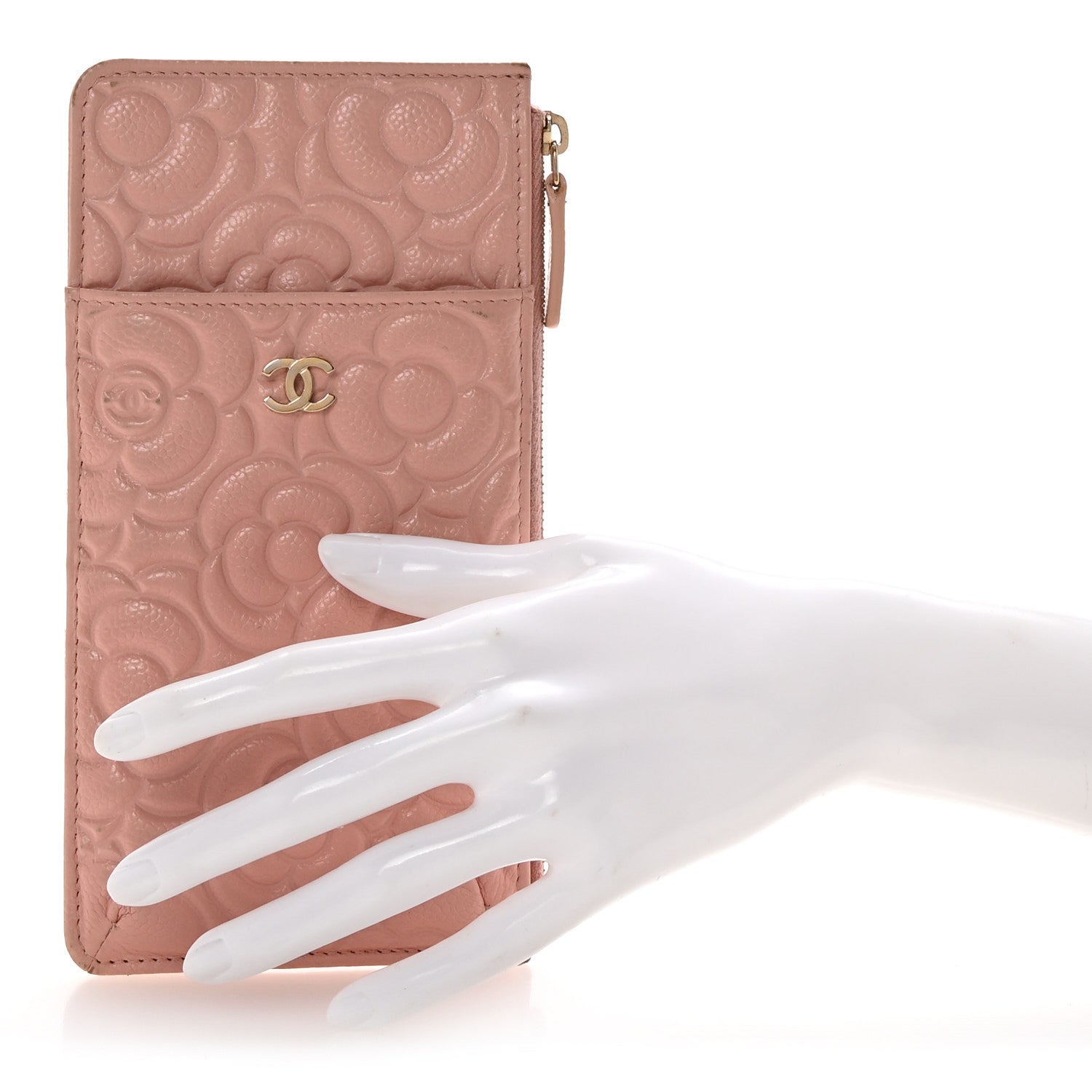 Chanel Caviar Camellia Embossed Classic Flat Wallet Pouch Pink 2 of 7
