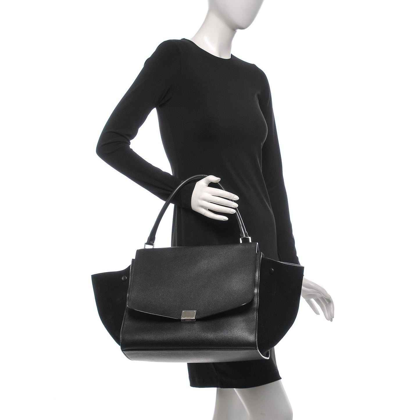 Drummed Calfskin Suede Large Trapeze Black